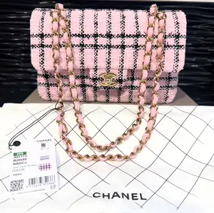 Pre-owned CHANEL tweed Shoulder Bags Small Classic Handbag & Gold Tone Metal Pink & Black