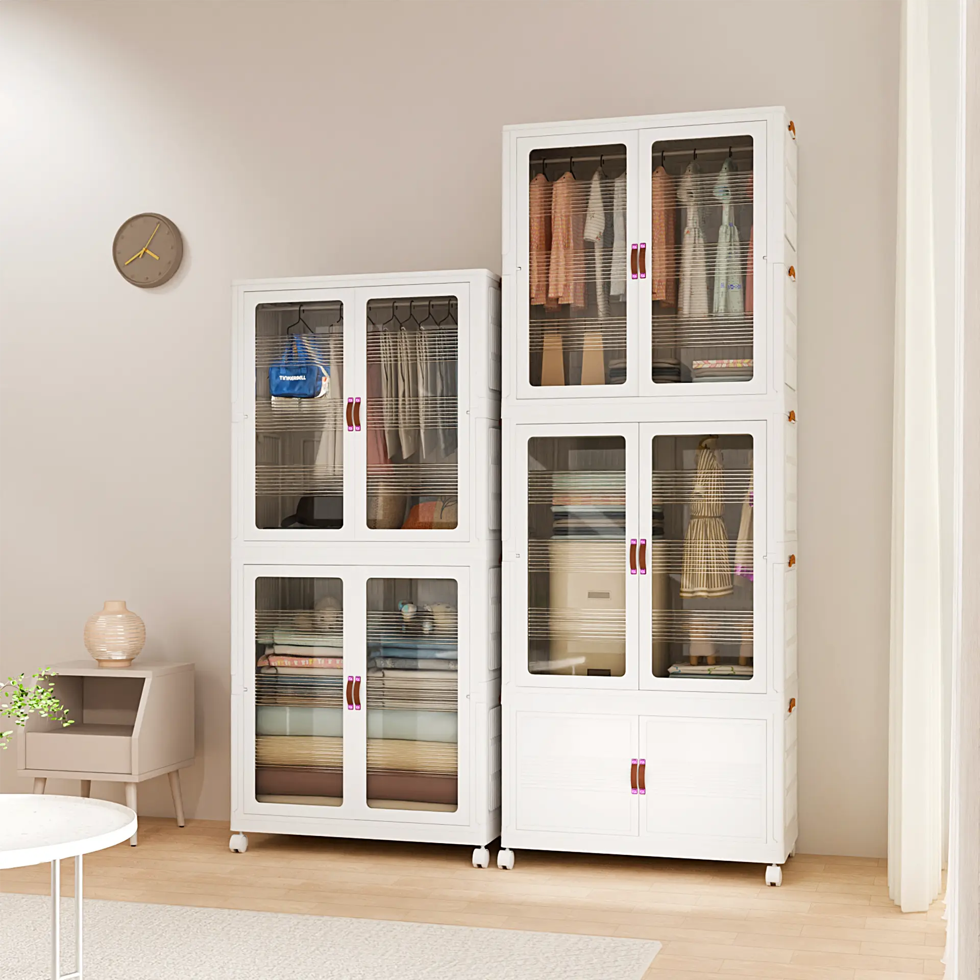 Classic Plastic Rectangle Storage Cabinet with Lid - Home Supplies, Magnetic Doors, Locking Wheels, Dustproof, Stackable, Foldable, Fold & Store, Easy Assembly for Indoor Living Rooms, Bedrooms, Office, Assembly Required