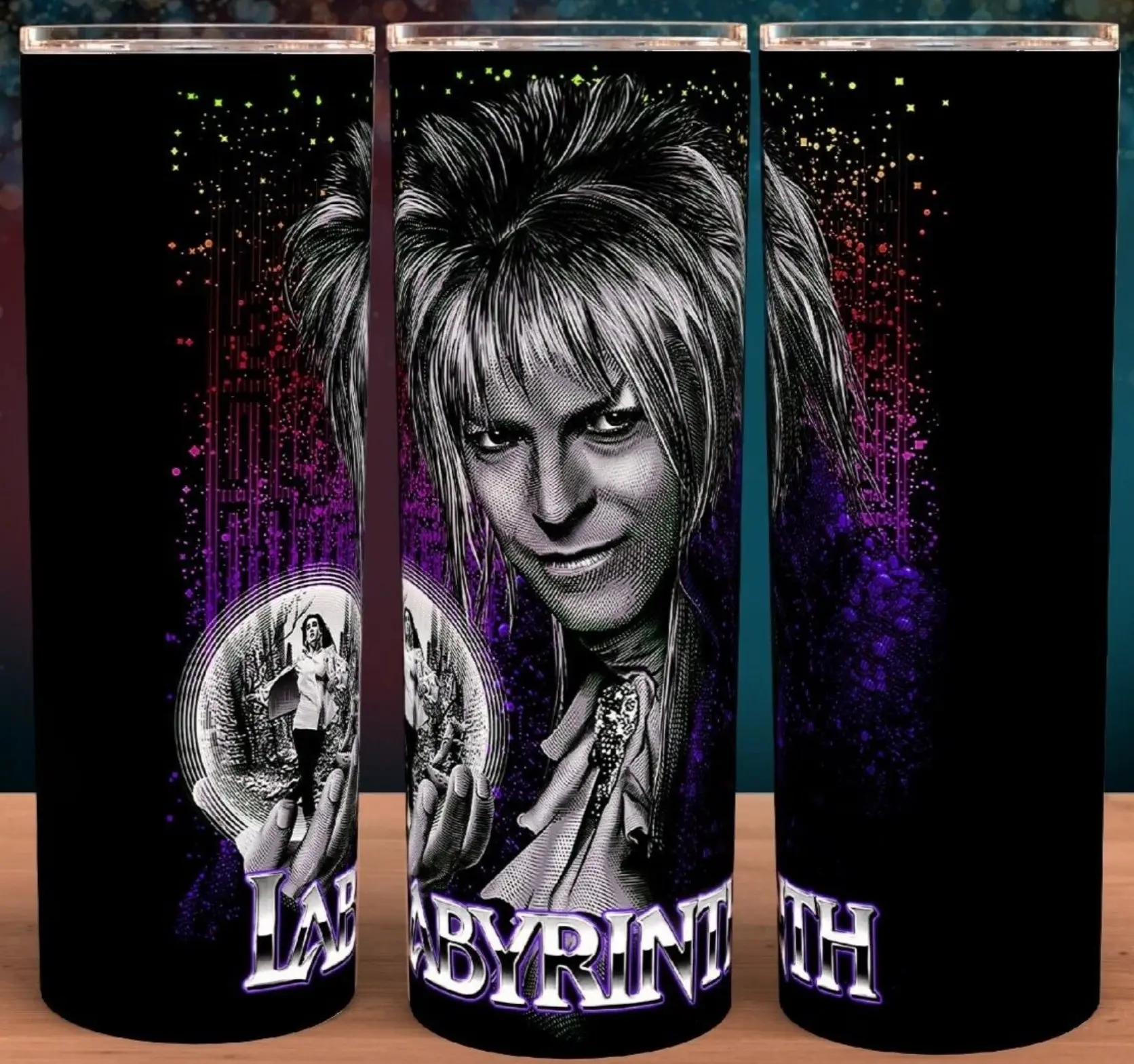 The Labyrinth 80s Movie Fantasy Jareth Goblin King and Sarah Williams Cup Mug Tumbler 20oz Stainless Steel Double Insulated Modern Drinkware with Lid & Straw for Fantasy Movie Fans