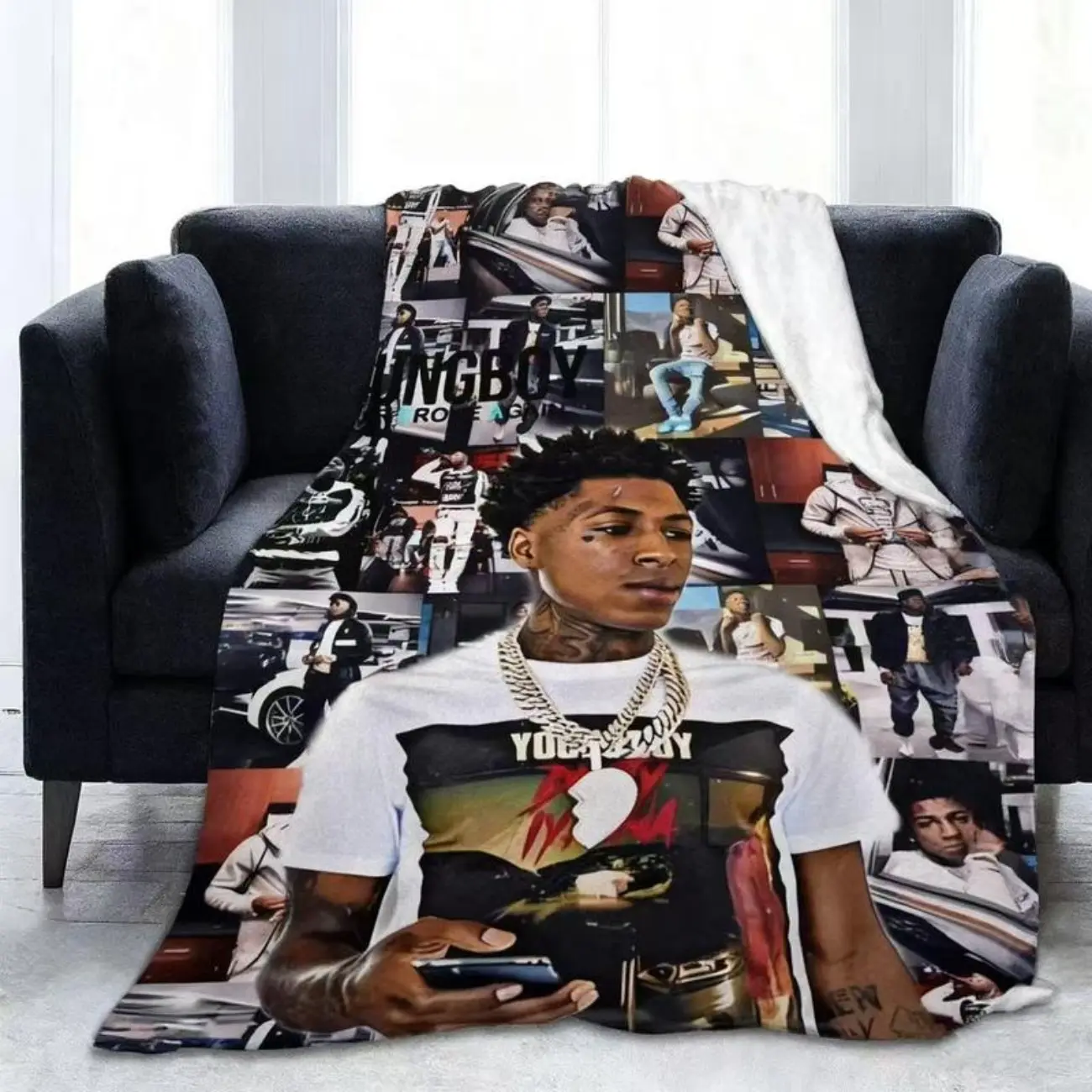 YoungBoy Never Broke Again Funny Blanket Suitable for Sofa Bedroom Car Soft Air Conditioning Blanket etc. Suitable for all seasons Applies to Super Soft Decorative Sofa/Sofa/Dedroom It is an excellent gift for children, family and friends