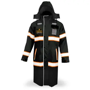 KwikSafety TORRENT High Visibility Rain Gear (FOLDABLE HOOD) Trench Coat Reflective Gear - Model No.: KS5506BLK