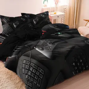 3pcs Set Boys Youth Fashionable Cool Video Game Controller Mouse Keyboard Headphone Pattern Bedding Duvet Cover Set - Modern Gamepad Print - Bedroom Bedding Set - (1Duvet cover+2Pillowcase，No quilt)