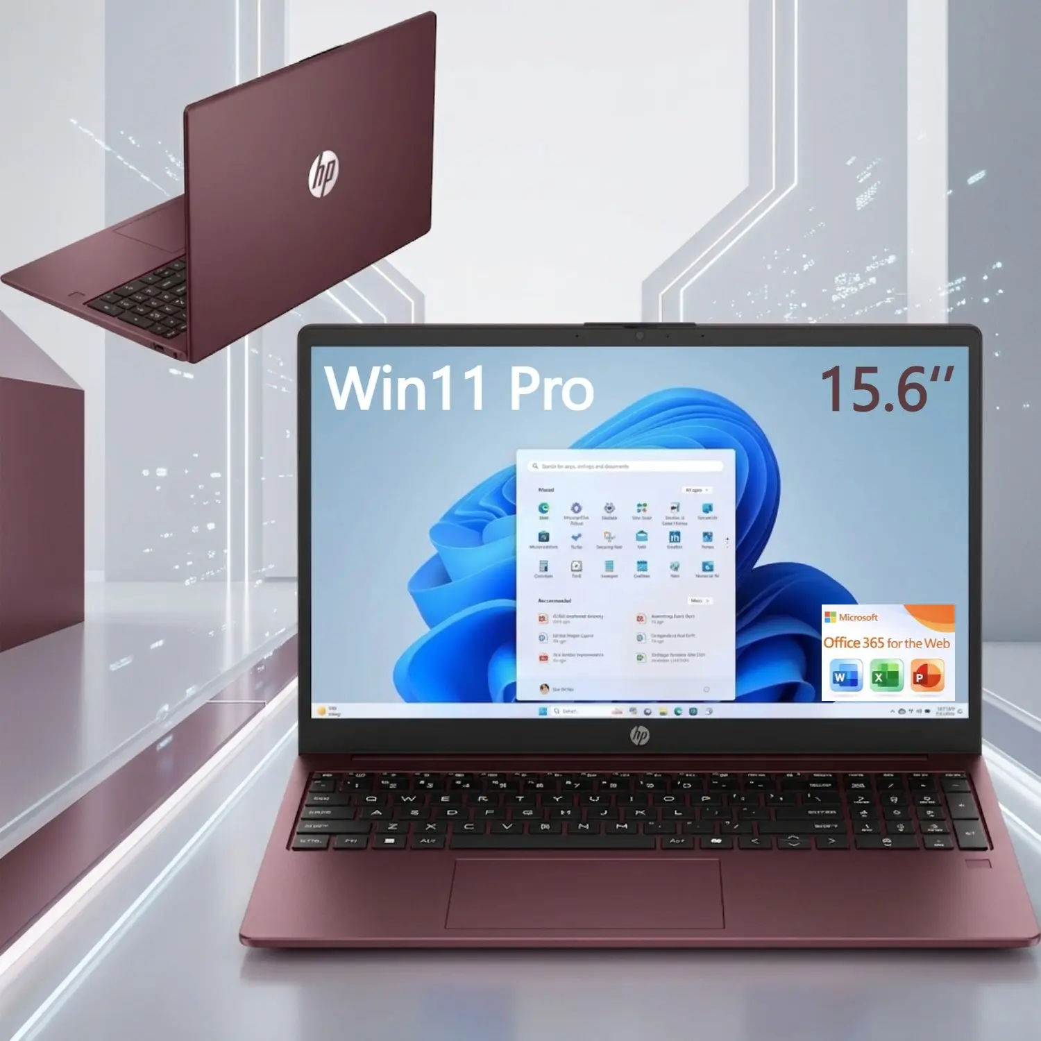HP 15.6" HD Laptop | Intel N200 Processor, Up to 8GB RAM, 192GB Total Storage(128GB UFS+64GB SD Card), Windows 11 Pro, Glimmer Garnet