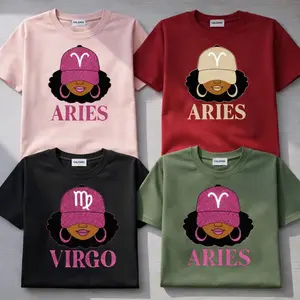 [Full 12 Zodiac] Zodiac Vibes T-shirt – Afro Woman Astrology Sign Pullover with Sparkly Hat Graphic, Unisex Horoscope Crewneck Gift for Aries, Virgo & Zodiac Lovers, Trendy Aesthetic Sweater