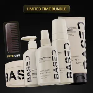 BASED Complete Curly Kit | Curl Mousse, Curl Gel, Curl Refresh Spray, Curl Cream, Leave-In Conditioner & Comb | Simple, Effective, BASED.