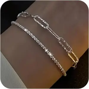 FREEKISS Dainty Stackable Bracelets for Women Trendy Cute Adjustable Layered Paperclip Womens Bracelet Set Waterproof Jewelry for Women