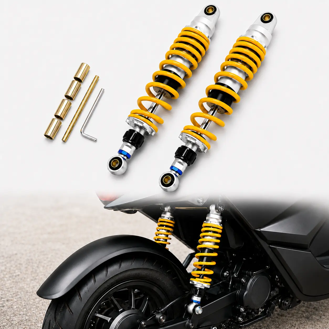 Gold 330mm Rear Shock Absorber Pair for Motorcycle ATV Scooter Quad Dirt Bike Sport Bike Go Kart, 13" Universal-Style Rear Suspension Damper Set with 12mm Mounting Hole, 8mm Spring, Aluminum Solid Steel Replacement Shocks