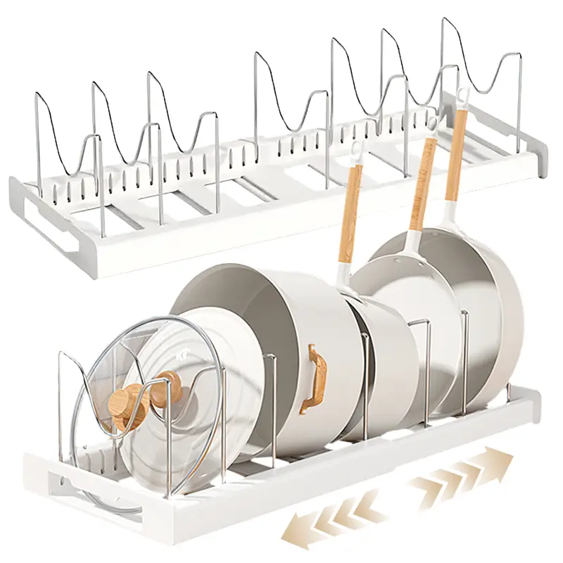 【SummerVibes】Restock Expandable Pot and Pan Organizer Rack for Cabinet, Kitchen Storage Organization Pot Lid Organizer Holder with 7 Stainless Steel Adjustable Dividers For Kitchen Cabinet Organizer and Storage