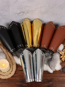 2 Pcs Medieval Viking Wristbands, PU Leather Arm Armor, Role Play Accessories, Men, Fits Knight Costume Gloves, Halloween Festival Props