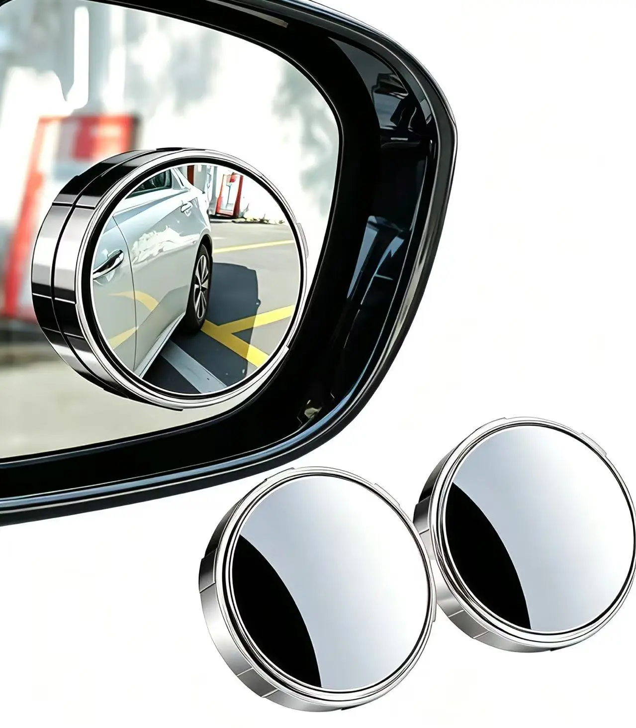 2-Pcs Vacuum Suction Blind Spot Mirror, 5.5cm 360° Adjustable Wide Angle Convex Rear View Mirror, Reusable No Residue Car Auxiliary Mirror with Anti-Collision Frame for SUV Truck Pickup