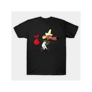 Men's Slow Poke Rodriguez Pattern T-Shirt - Cotton, Black, Cartoon Dog Design, Casual Comfort Fit, Perfect for Casual Wear