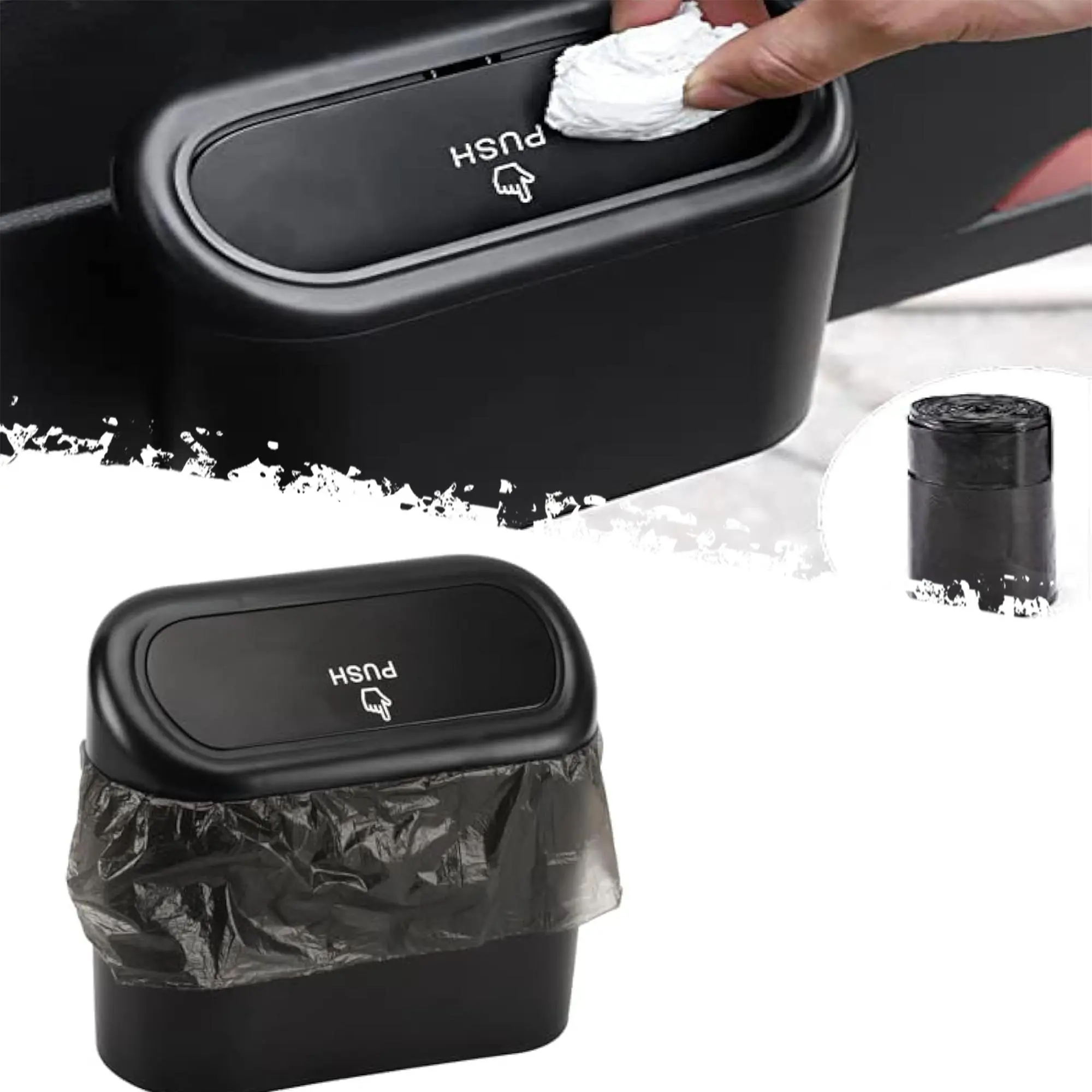 DIBMS Car Trash Can with Lid, Mini Auto Dustbin Garbage Organizer with 30 Pcs Plastic Trash Bag, Automotive Garbage Container Bin for Vehicle, Home, Office,car trash can,car garbage can,Rear Seat Car Storage Organizer
