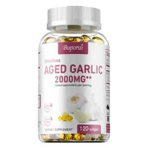 Buporai dietary soft capsules, containing aged garlic, 2000 mg, flavorless, 120 capsules, an antioxidant supplement that supports heart and immune system health.