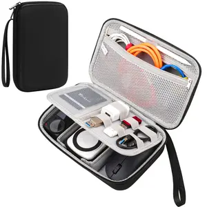 Hard Travel Cable Organizer Pouch, Travel Organization Pouch, Travel Pouches, Electronic Accessories Carry Case Portable Waterproof Double Layers Storage Bag for MacBook Power Adapter Chargers Cables Power Bank Magic Mouse SD Card