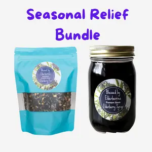 Blessed by Elderberries Seasonal Relief Bundle - 16oz Elderberry Syrup & 4oz Herbal Tea - Natural Caffeine-Free Gluten-Free Vegetarian Friendly