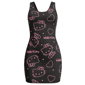 Sanri Hello Kitty Tank Dress - Casual Pastel Fabric Dress with Hello Kitty Character for Everyday Wear - Womenswear