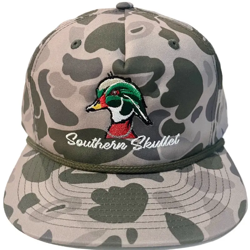 Southern Skullet Green Wood Duck Old School Camo Hat with Embroidered Logo and Adjustable Strap