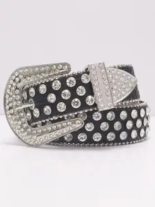 1pc Luxury Bling Western Cowboy PU Belt, Rhinestone Design, Rhinestone Decorated Belt, Stone Pattern, Unisex Waistband for Daily Use & Nightlife