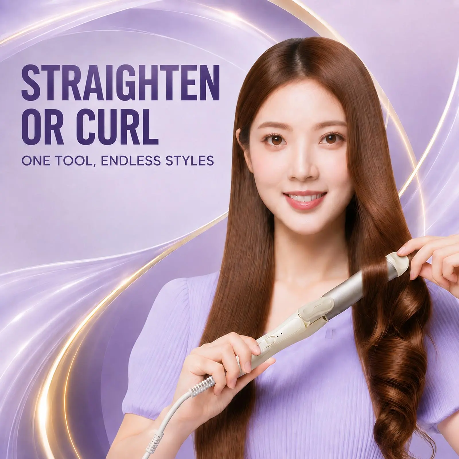 2-in-1 Curling Iron and Hair Straightener, Anti-Scald Hair Styling Tool with 30-Second Fast Heat-Up, 2 Heat Settings, Beige Finish