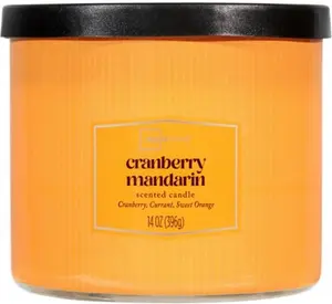 Cranberry Mandarin 14 oz Textured Wrapped Candle - Three-Wick Design, Decorative Wrap, Metal Lid, Highly Fragranced Aroma for Festive Atmosphere