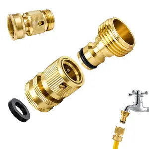 Garden Hose Quick Connector, 1 Set Solid Brass 3/4 Inch GHT Thread Fitting(NO Sprayer), No-Leak Water Hose Female & Male Adapter, Garden Hose Connectors, Summer Gardening Tool Accessories