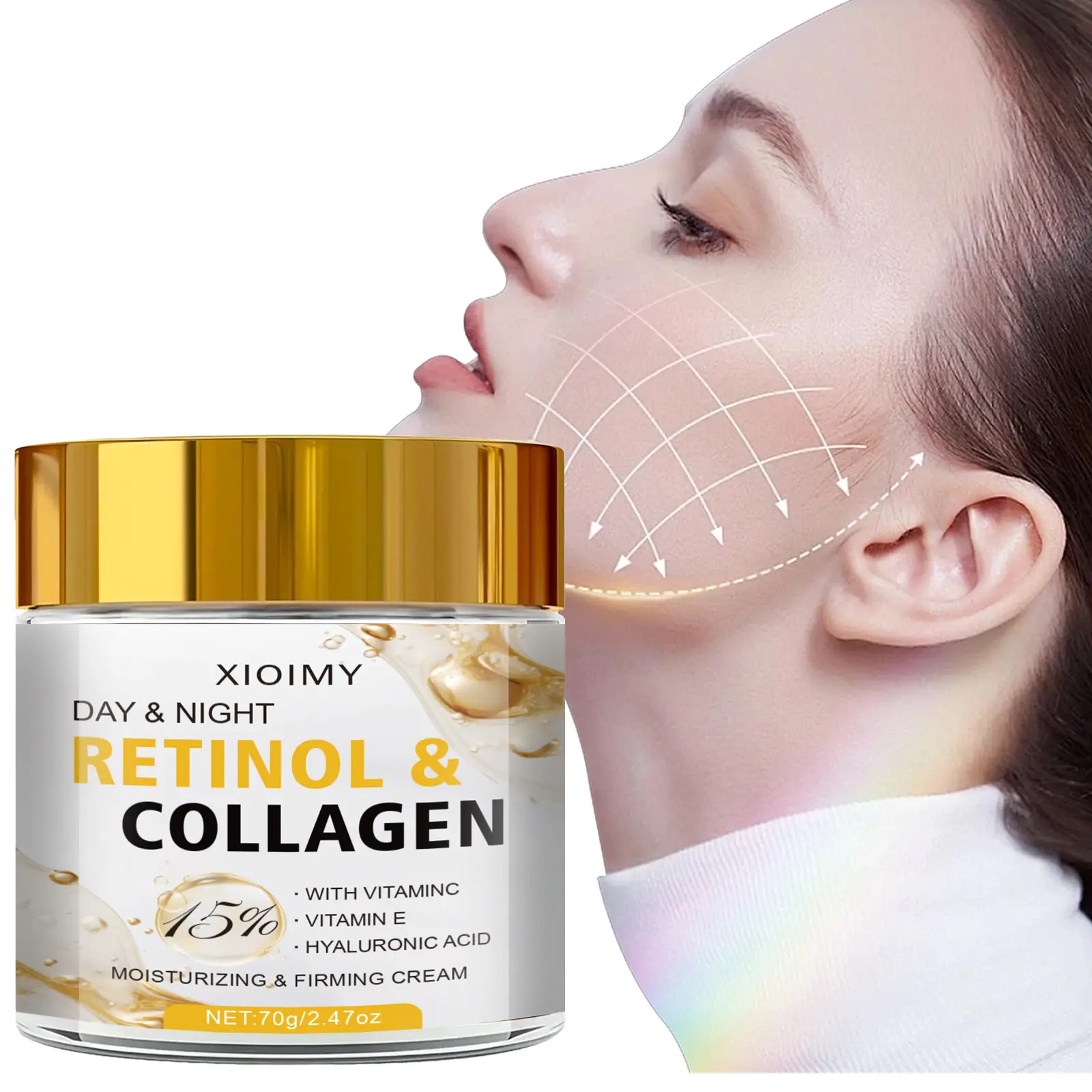 70 g Retinol & Collagen Day & Night Cream, Collagen Complex Moisturizer, Anti Wrinkle Moisturizer, Brightening Moisturizer, Moisturizing with Vitamin C, Vitamin E and Hyaluronic Acid, Dark Spot Treatment for All Skin Types and Daily Radiant Skin