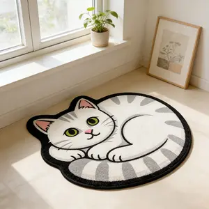 Cute Cat Shape Carpet, Creative Irregular Bedroom Rug, Soft Comfortable Mat for Sofa, Coffee Table, Living Room, Bathroom, Gift Idea, Soft Area Rug