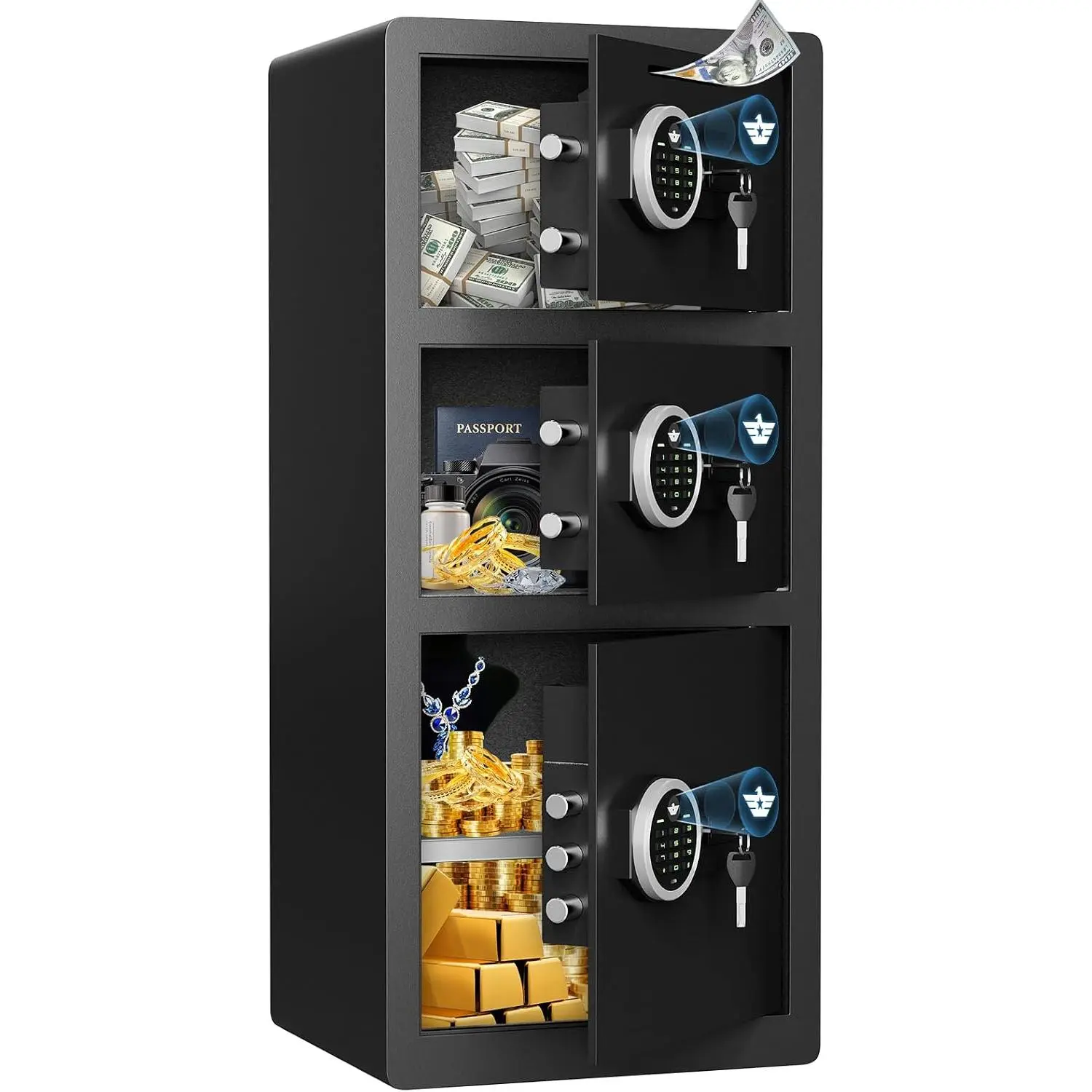 Omethey 8.0 Cub Extra Large Home Safe Box Fireproof Waterproof with 3 Door, Digital Safe with Quick Access Drop Slot, Key Hook & Adjustable Shelf, Money Safes with Backlit Keypad & Dual Alarm for Home