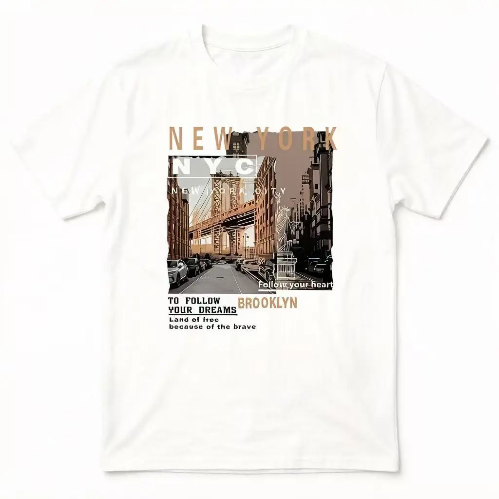 Vintage New York City Brooklyn Bridge Graphic T-Shirt, Retro NYC Skyline Statue Of Liberty Follow Your Dreams Inspirational Unisex Streetwear Tee