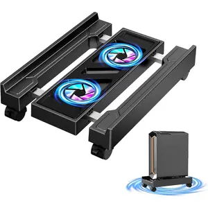 Adjustable  Tower Stand with Cooling Fan, Mobile CPU Holder with 4 Rolling Casters, Under Desk CPU Bracket PC Floor Cart PC Riser for Office,  and Classroom. (Fan version)