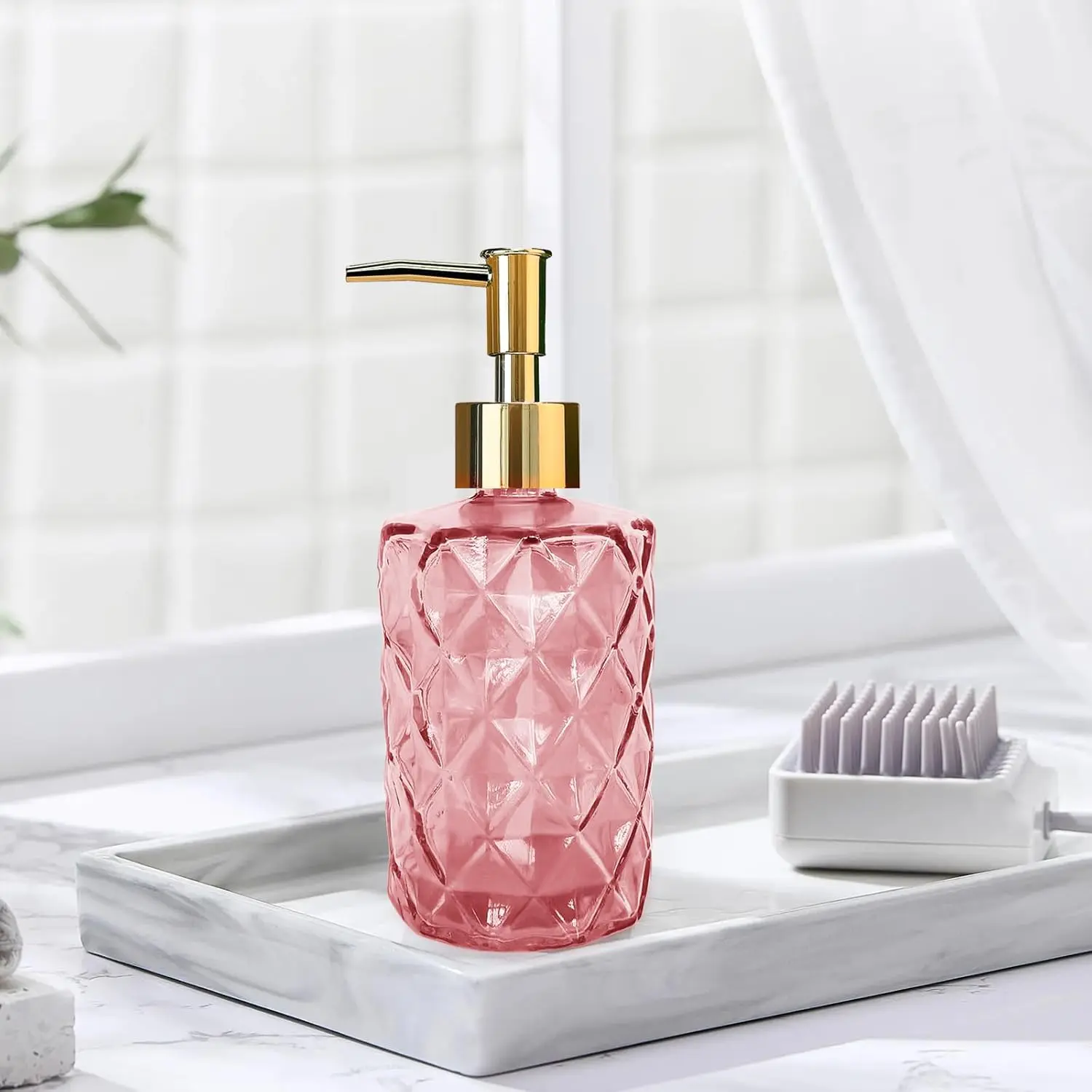 330ml Glass Soap Dispenser,Crystal Refillable Wash Hand Liquid Clear Glass Bottle with Pump for Essential Oils, Lotions, Liquid Soaps,Dish Detergent