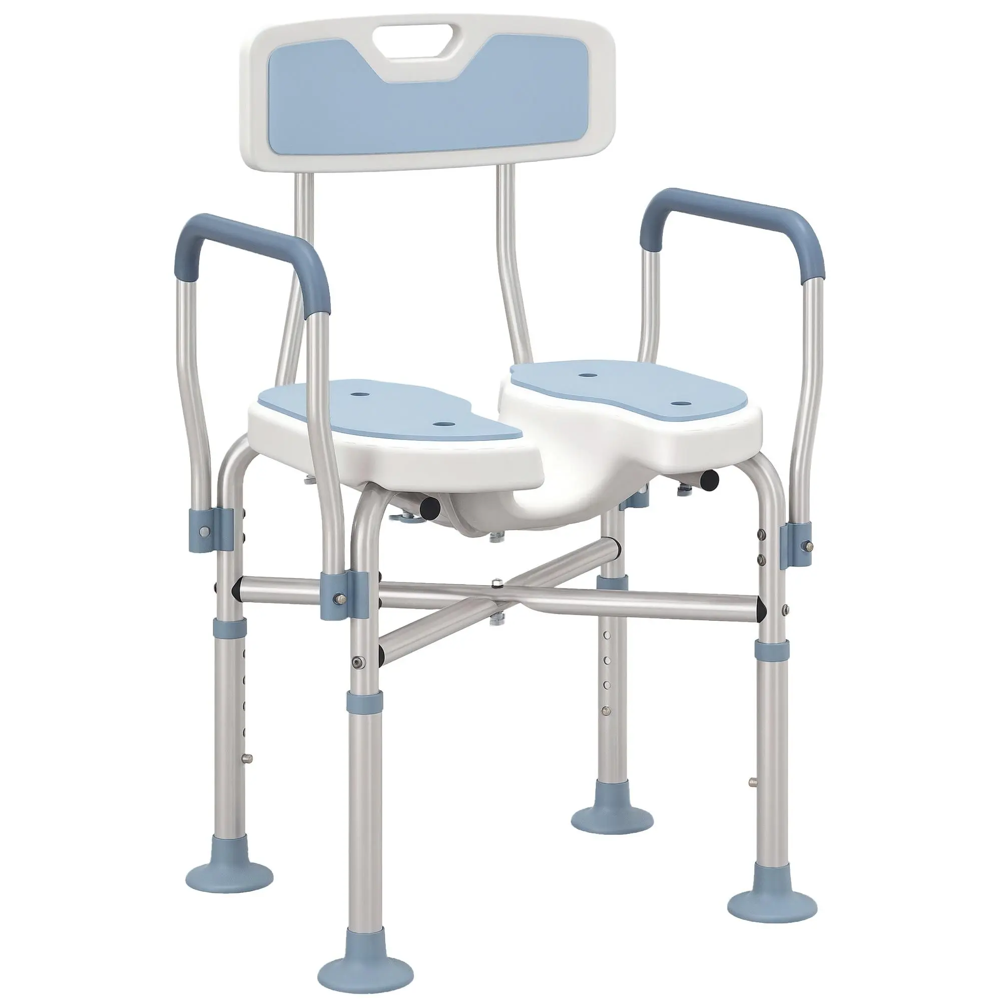 HOMCOM HDPE Padded Shower Chair with Arms and Back, Bath Seat with Adjustable Height, Anti-slip Shower Bench for Seniors and Disabled, Tool-Free Assembly, Light Blue