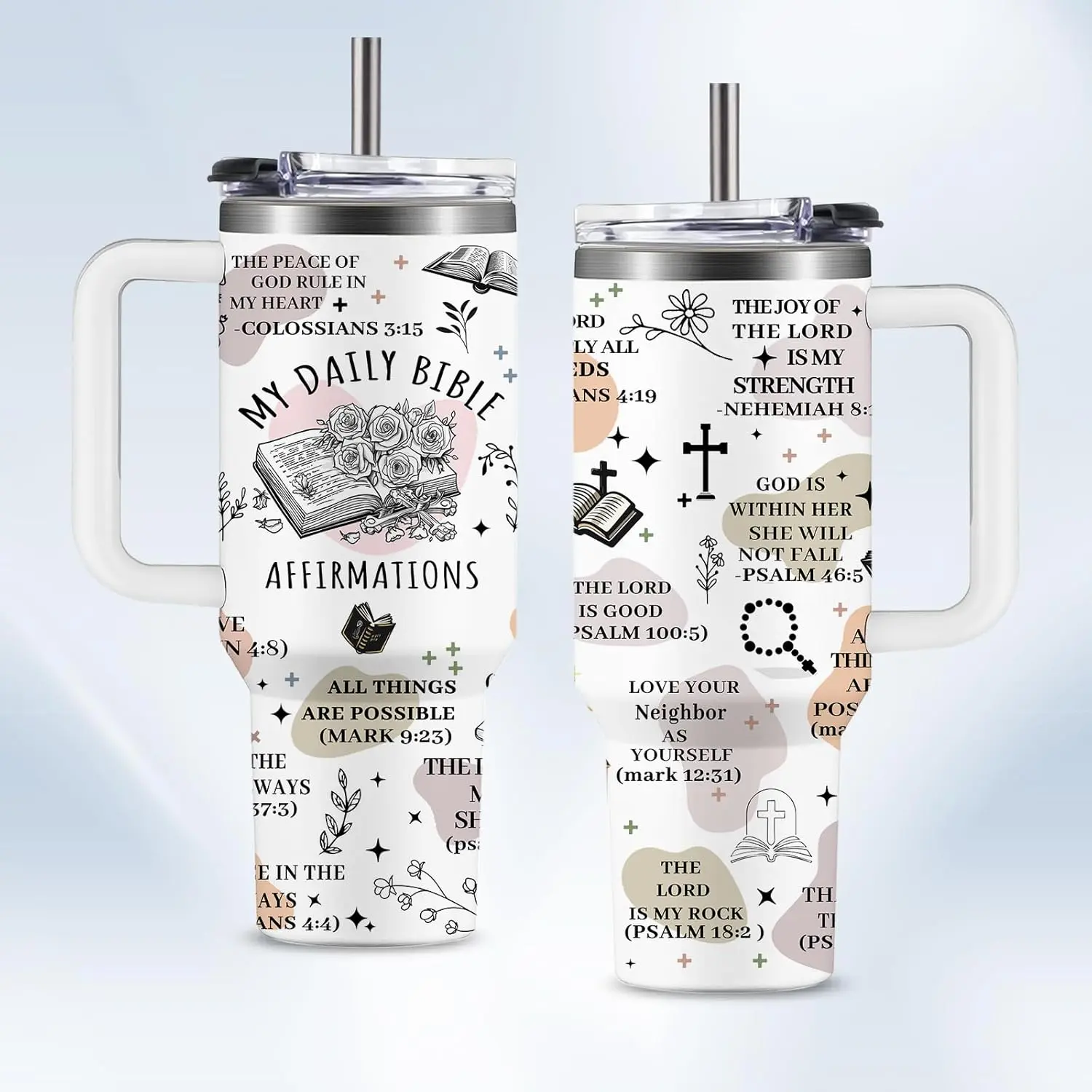 40oz Christian Tumbler with Handle |   24H Ice Retention Vacuum Insulated Faith Mug |   Inspirational Bible Verse Gift for Women & Mom