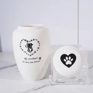 Modern Ceramic Dog Ash Urn, Paw Print and Heart Design, Durable Pet Memorial Container, Ideal for Pet Loss Remembrance, Elegant Pet Cremation Box