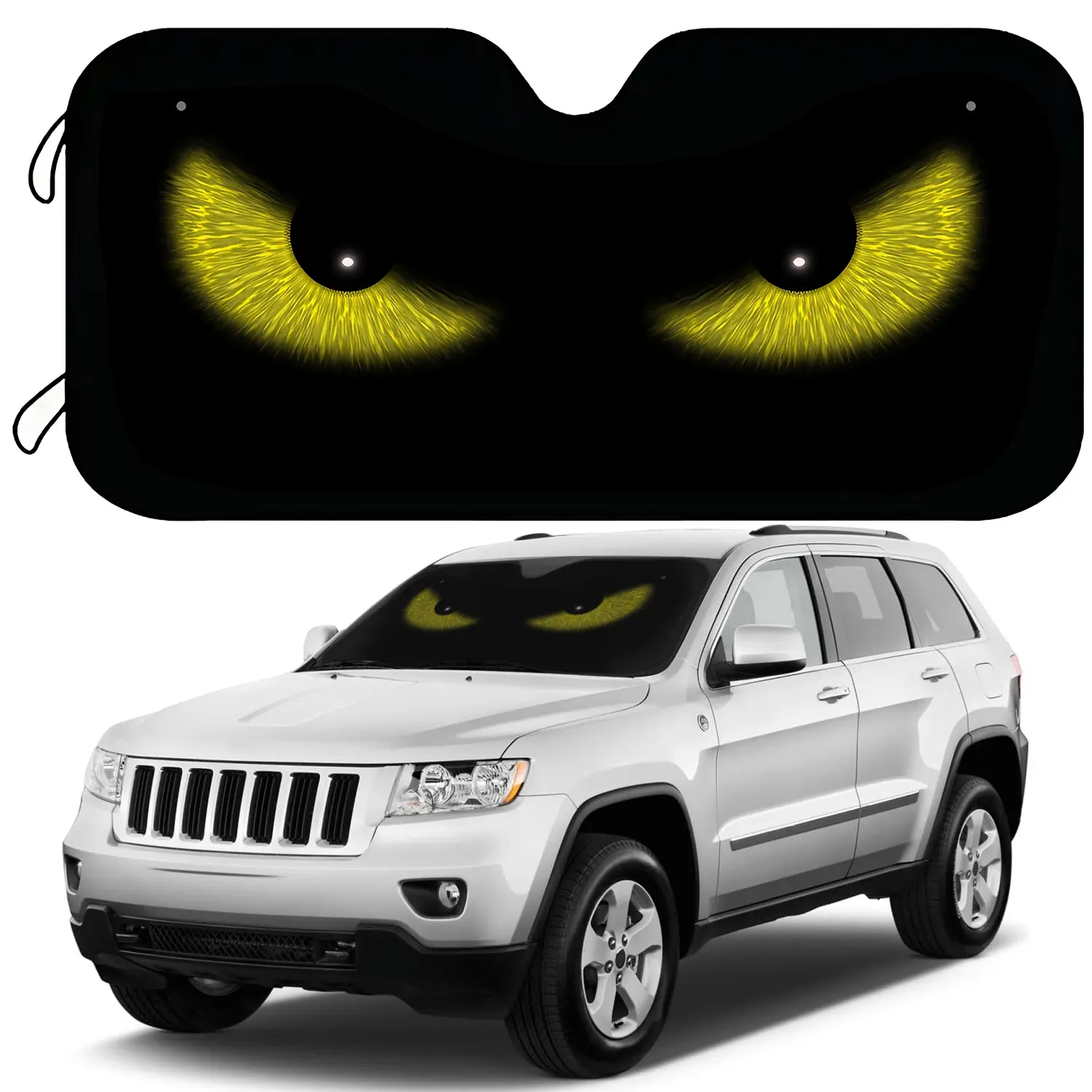 Universal Evil Eye Print Aluminum Foil Car Sunshade - Anti-Ultraviolet Front Window Accessory, Foldable Quick-Install, Glare Reduction, Heat Insulation, Detachable Sun Protection, All-Weather Fit for Most Cars/SUVs/Trucks, Glare Reduction Front Window, Ca