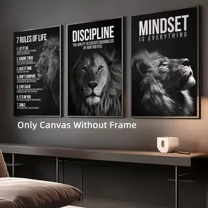 3Pcs/Set Unframed Modern Lion Canvas Poster, Art Print, Abstract Art Prints, Modern Abstract Design, 7 Rules of Life and Mindset Quotes Wall Art, Motivational Wall Art For Home Office, Waterproof Artwork For Gift, Art Wall Decoration, Decoration Items