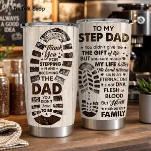 [Father's Day Gift] Step Dad Appreciation Tumbler, Thank You For Stepping Up Bonus Dad Travel Mug, Emotional Father’s Day Gift
