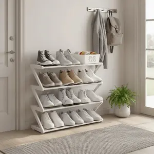 4-Layer Foldable Z-Shaped Shoe Rack, Easy Assembly, Durable Plastic, Space-Saving Design, Ideal for Home, Dormitory, Entrance