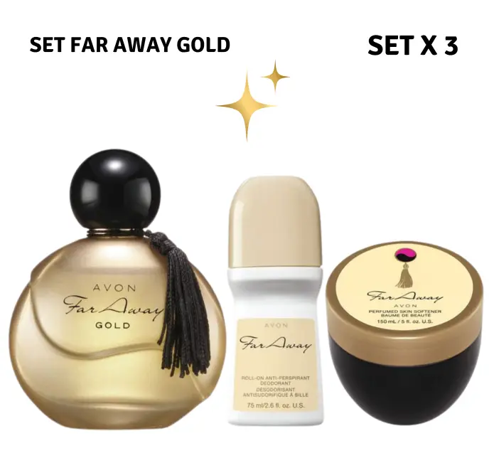 Far Away Gold Fragrance Gift Set AVON | Perfume, Roll-On Deodorant & Body Cream (3-Piece Set)