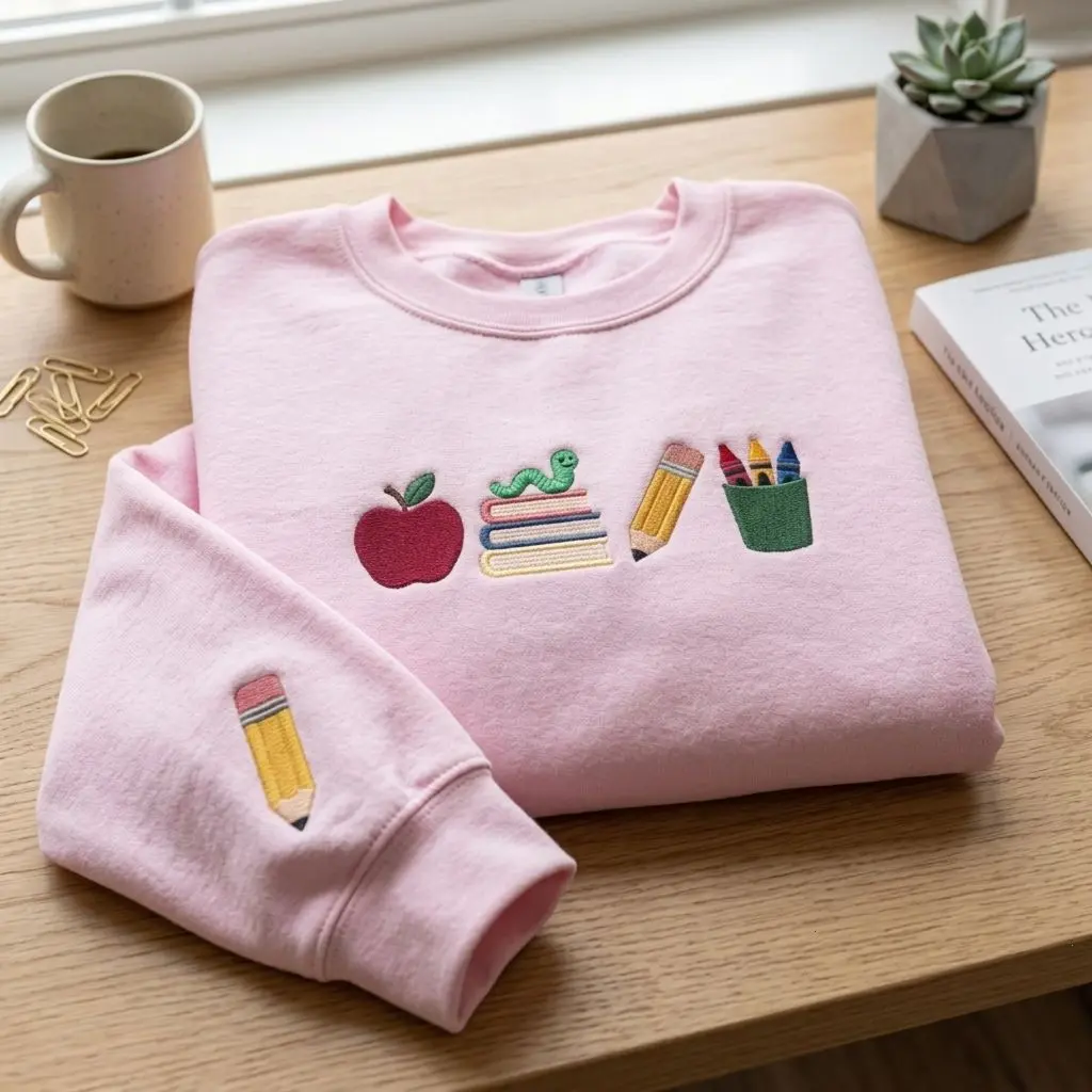Embroidered Teacher Crewneck Sweatshirt, Comfy Cotton Classroom Shirt, Back To School Outfit, Cozy Education Grad Gift