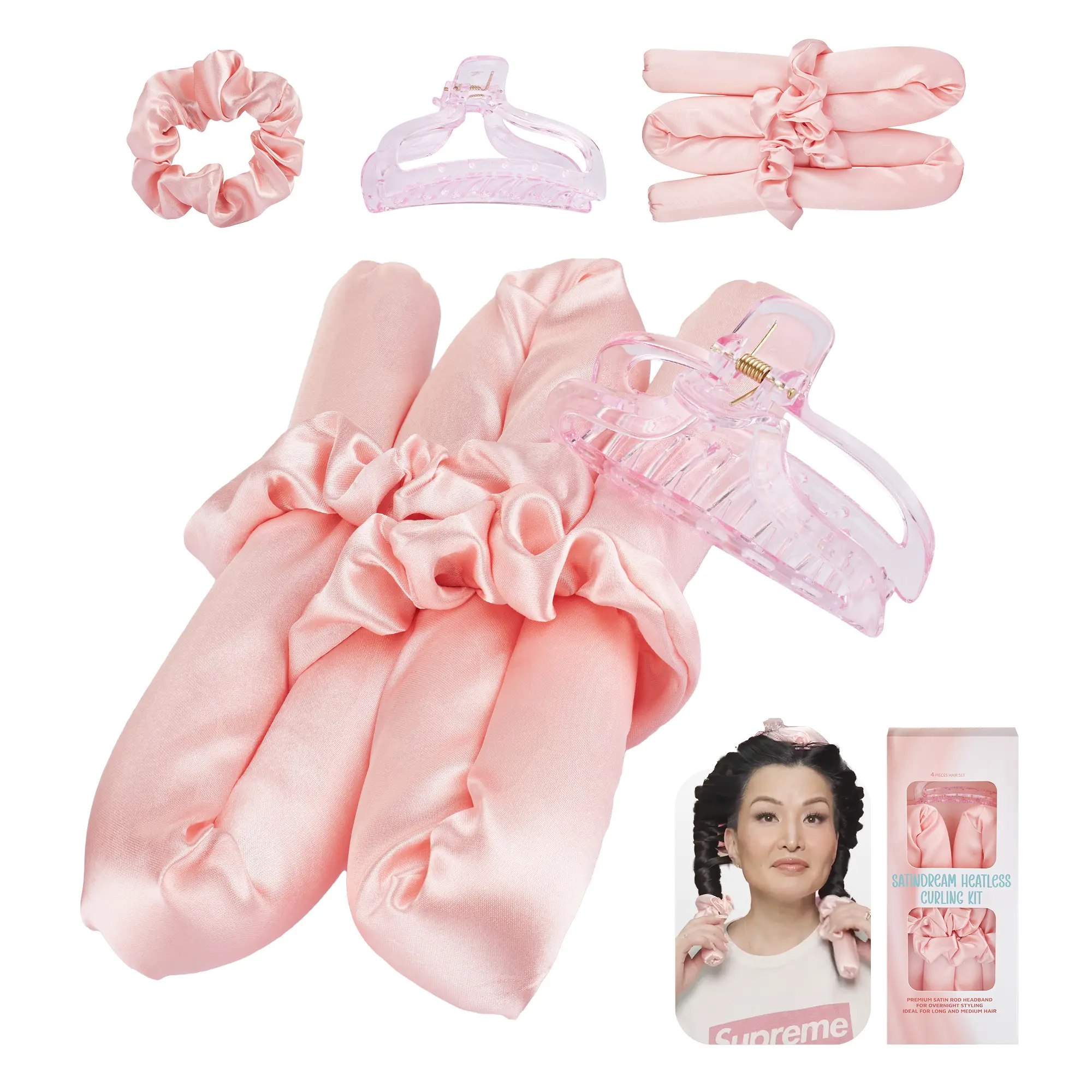 RUBY VIBE CO Heatless Silk Curling Set - Heatless Hair Curler, Satin Heatless Curling Rod for Heatless Curls Overnight, Overnight Hair Curlers for Long & Short Hair, No Heat Curlers with Scrunchies & Clip