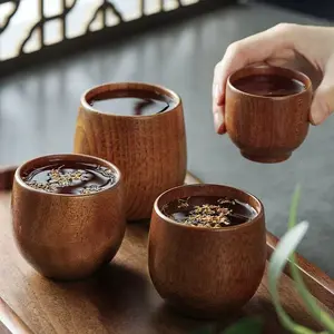 Wooden Tea Cups, 5 Oz Japanese Tea Cups Handmade Natural Wood Water Cup for Drinking, Wine, Milk, Coffee