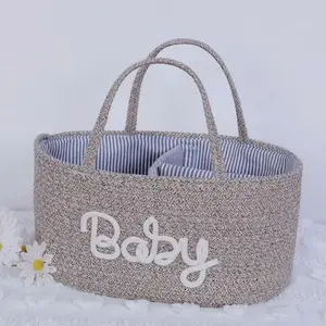 Letter Pattern Baby Storage Basket, 1 Count Removable Liner Woven Storage Basket with Handle, Baby Travel Essentials, Gift for Newborns