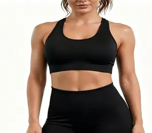Women’s Seamless Knit Supportive Sports Bra, Comfortable Workout Top for Yoga Gym Training and Daily Wear