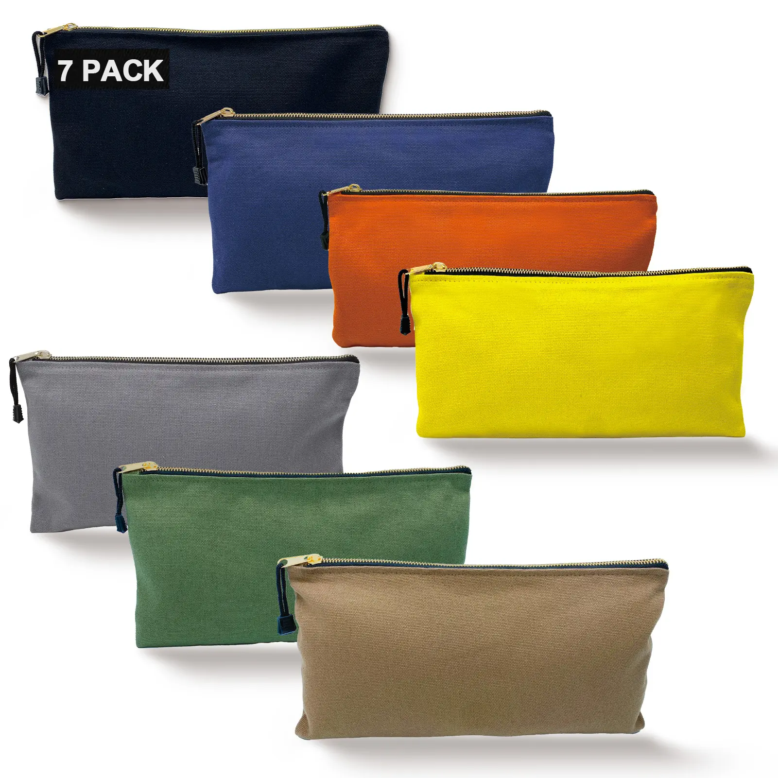 7 Pack Canvas Tool Bag Zipper Pouch - Portable Heavy Duty 16 oz. Canvas Tools Utility Pouches, Multipurpose Storage Organizer Tote Bags with Dependable Metal Zippers, 12.5 x 7-Inch,dorm essentials,home decor