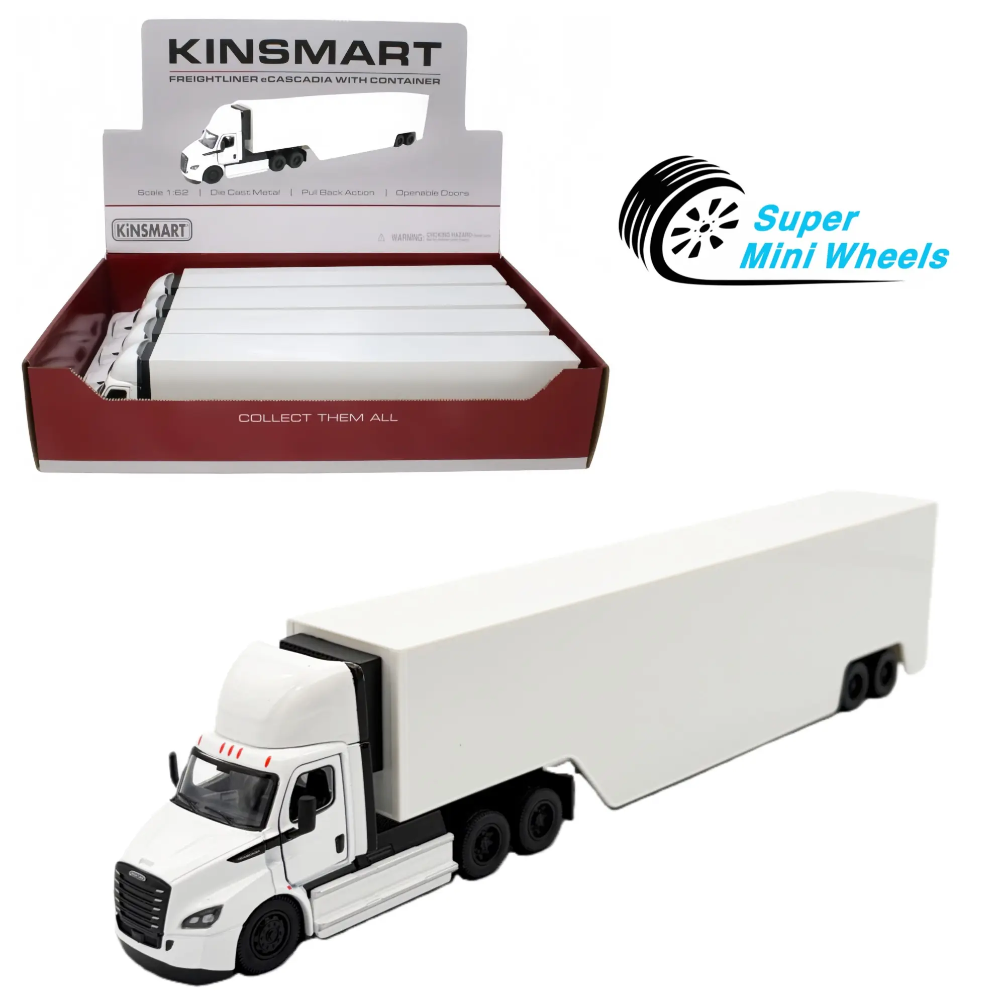 Kinsmart 1:62 Freightliner eCascadia with container White - Diecast Car