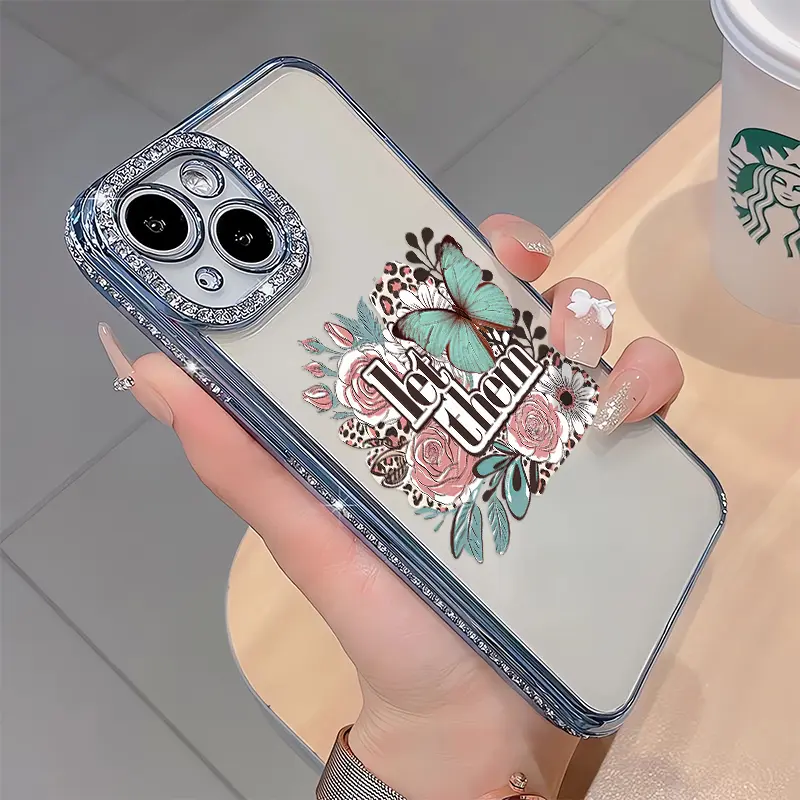 LET THEM Luxury Rhinestone Decor Casing, Shockproof Full Protective Phone Case with Camera Protector for iPhone 16,15,14,13,12,11 Plus Pro Max, Decorative Smartphone Protector