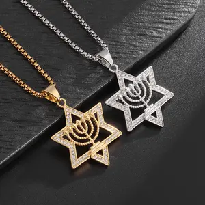 Men's David Star Pendant Necklace, Geometric Design with Micro Hip-Hop Street Style Jewelry, Fashionable and Unique