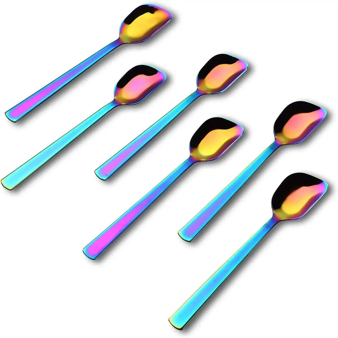 Stainless Steel Rainbow Flatware Spoon Set (6-Piece) - 6.4-in Multifunctional Cutlery for Gelato, Ice Cream, Cakes, Dips, Jelly, Flatware Set