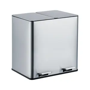 Dual Kitchen Trash Can, Step-On Garbage Bin, Stainless Steel Soft-Close Lid, Fingerprint-Proof Recycling and Waste Bin Combo, Hands-Free Trash Can with Foot Pedal and Removable Inner Buckets for Kitchen Home Office